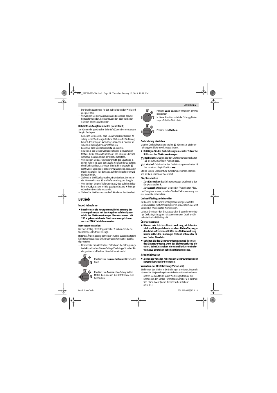 Betrieb | Bosch GBH 3-28 DRE Professional User Manual | Page 11 / 207