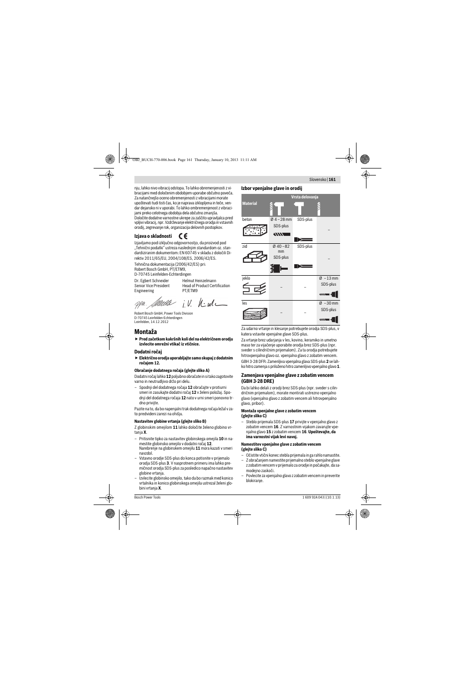 Montaža | Bosch GBH 3-28 DRE Professional User Manual | Page 161 / 207