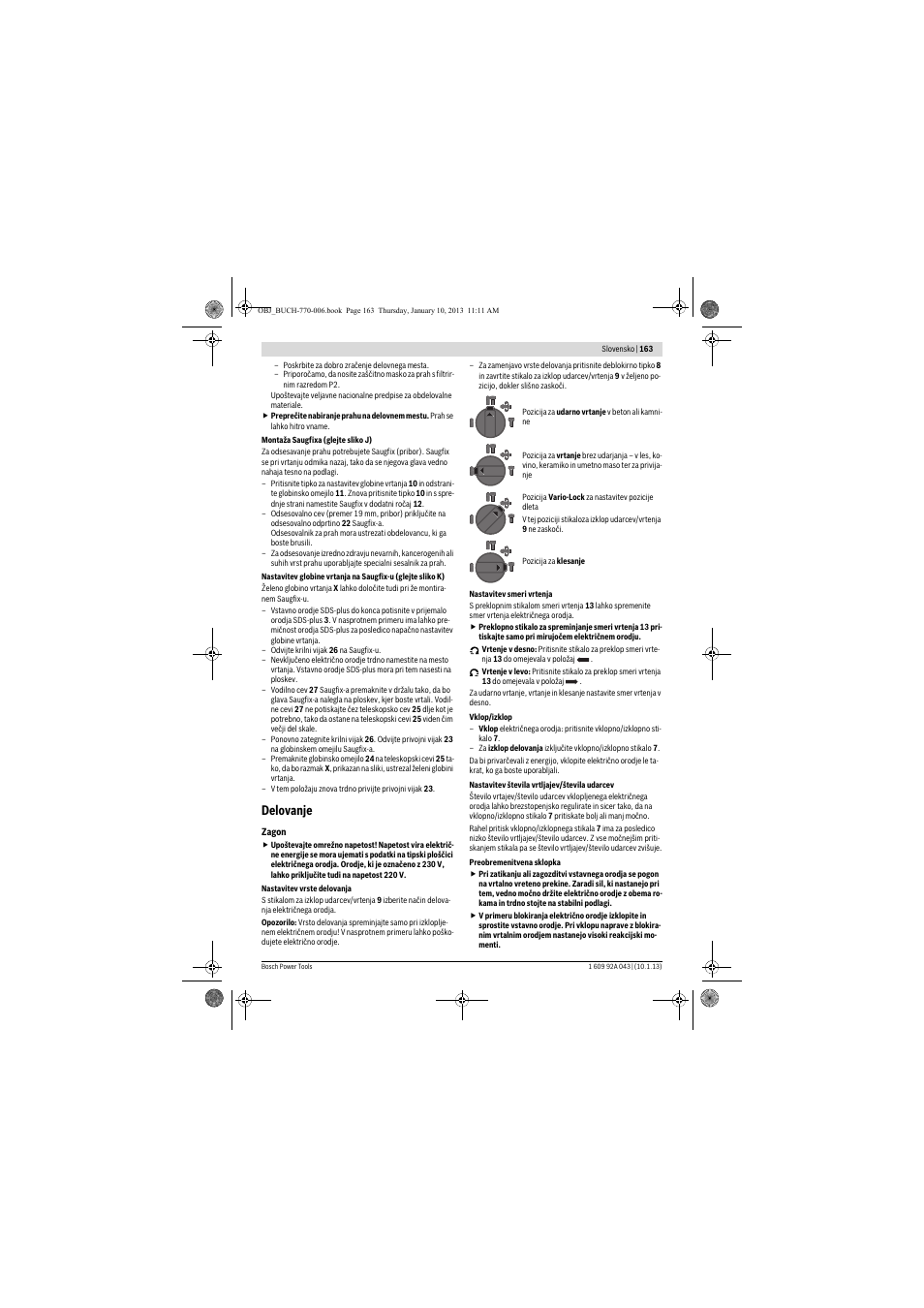 Delovanje | Bosch GBH 3-28 DRE Professional User Manual | Page 163 / 207