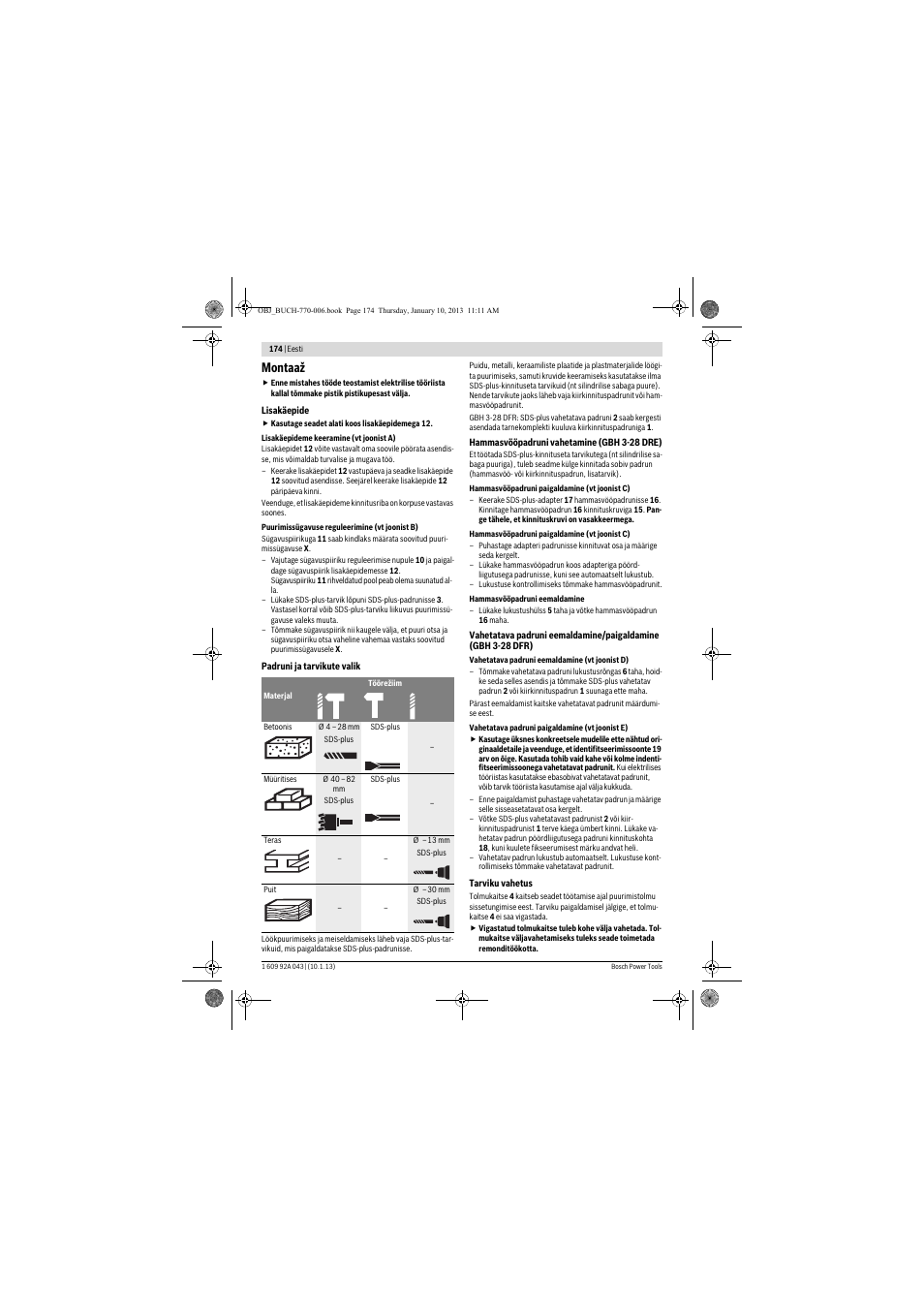 Montaaž | Bosch GBH 3-28 DRE Professional User Manual | Page 174 / 207