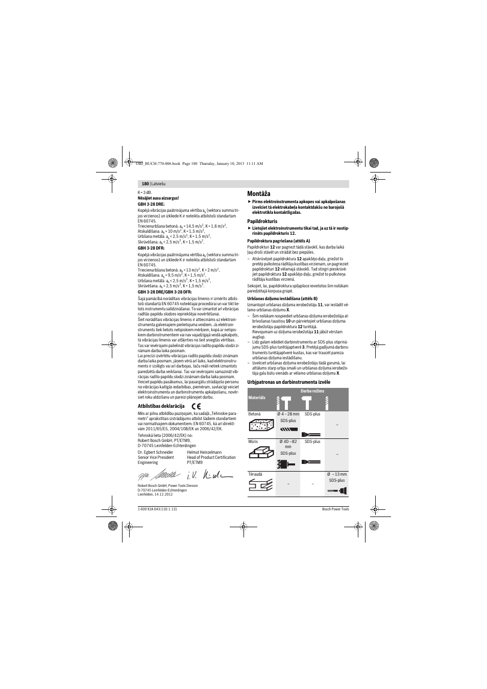 Montāža | Bosch GBH 3-28 DRE Professional User Manual | Page 180 / 207