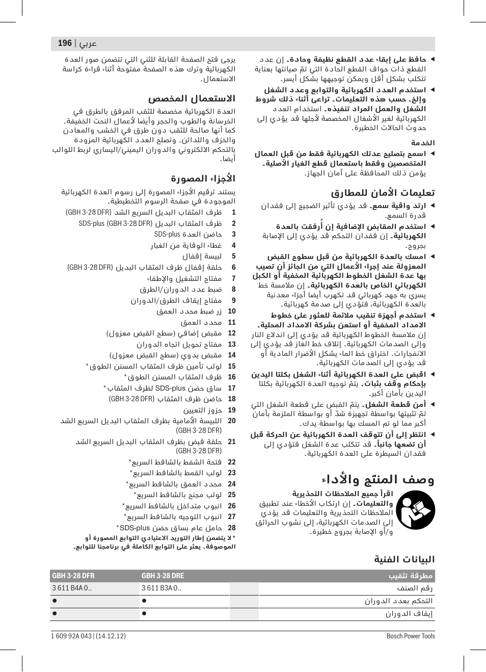 ءادلأاو جَتنملا فصو | Bosch GBH 3-28 DRE Professional User Manual | Page 196 / 207