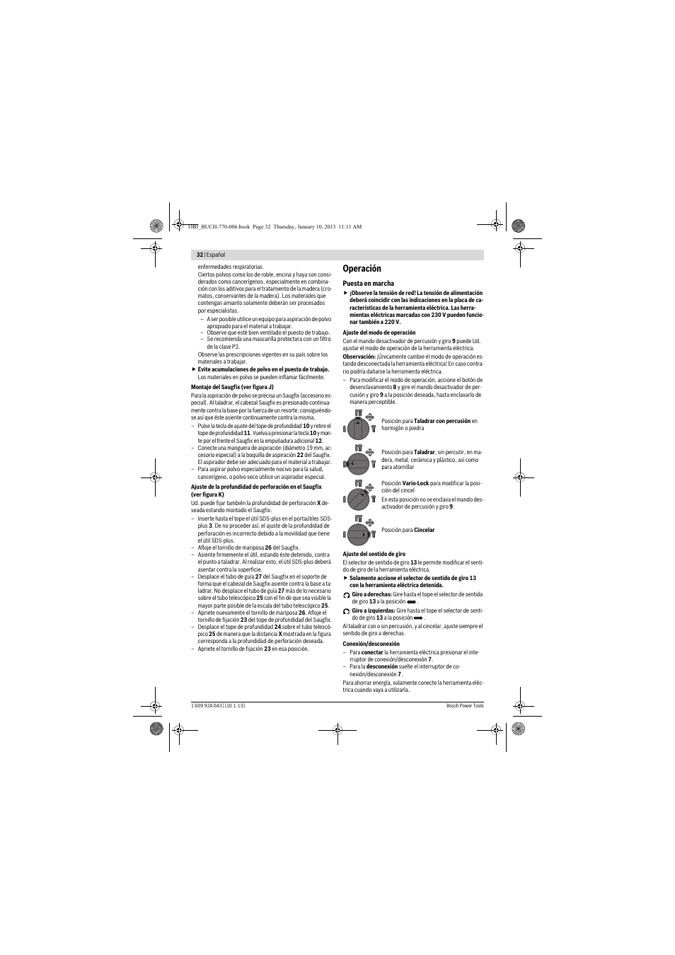 Operación | Bosch GBH 3-28 DRE Professional User Manual | Page 32 / 207