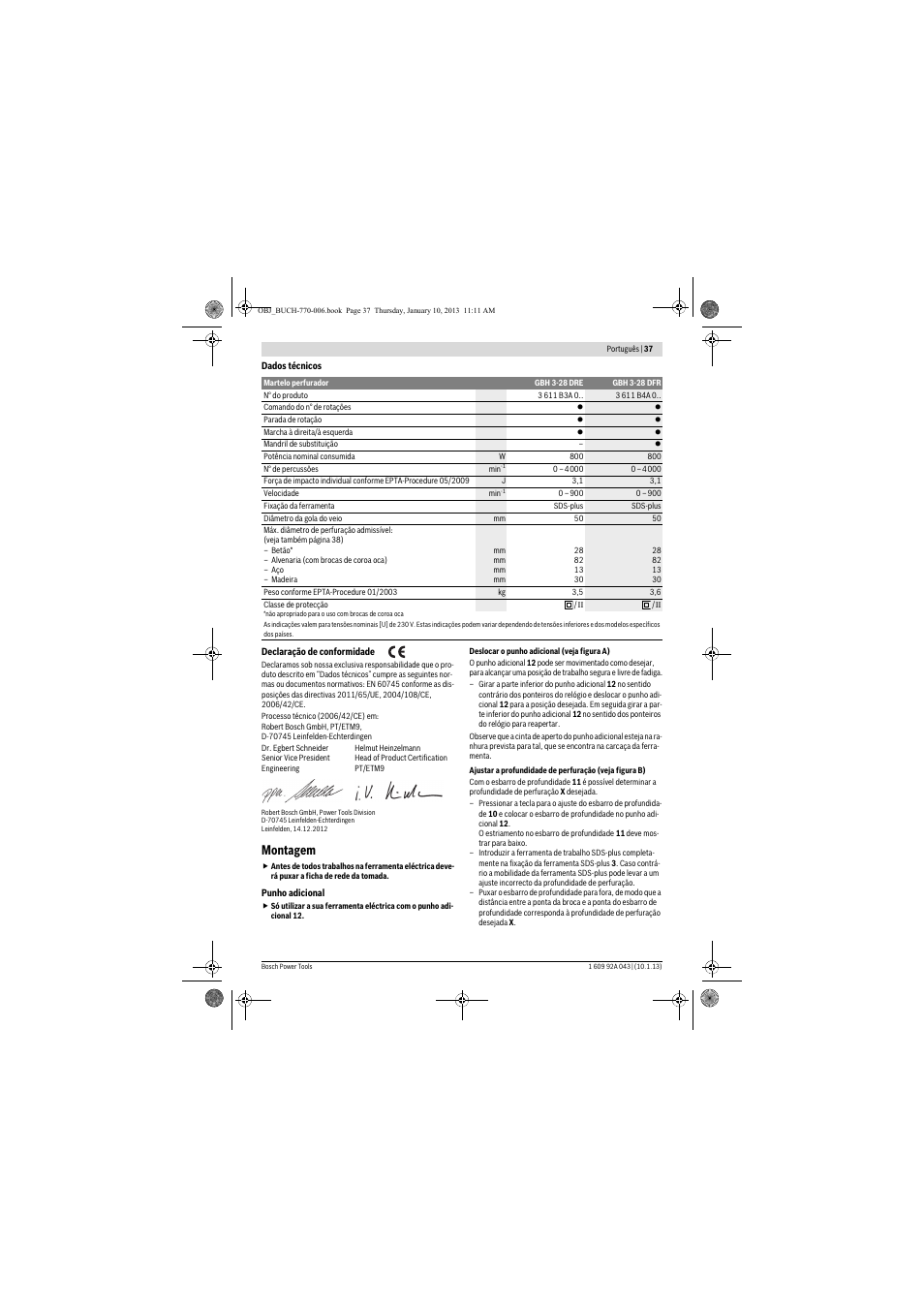 Montagem | Bosch GBH 3-28 DRE Professional User Manual | Page 37 / 207