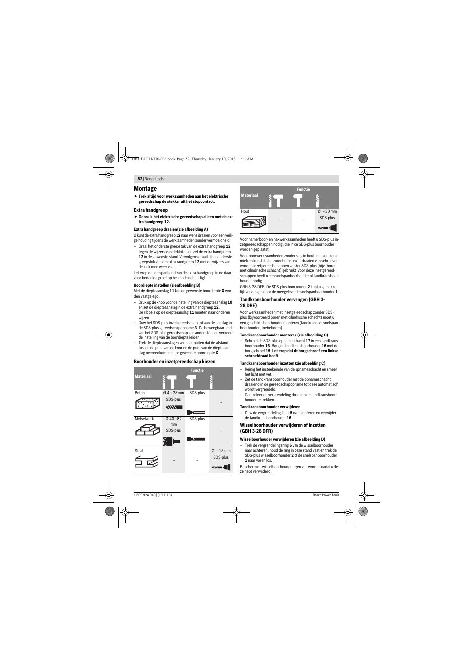 Montage | Bosch GBH 3-28 DRE Professional User Manual | Page 52 / 207