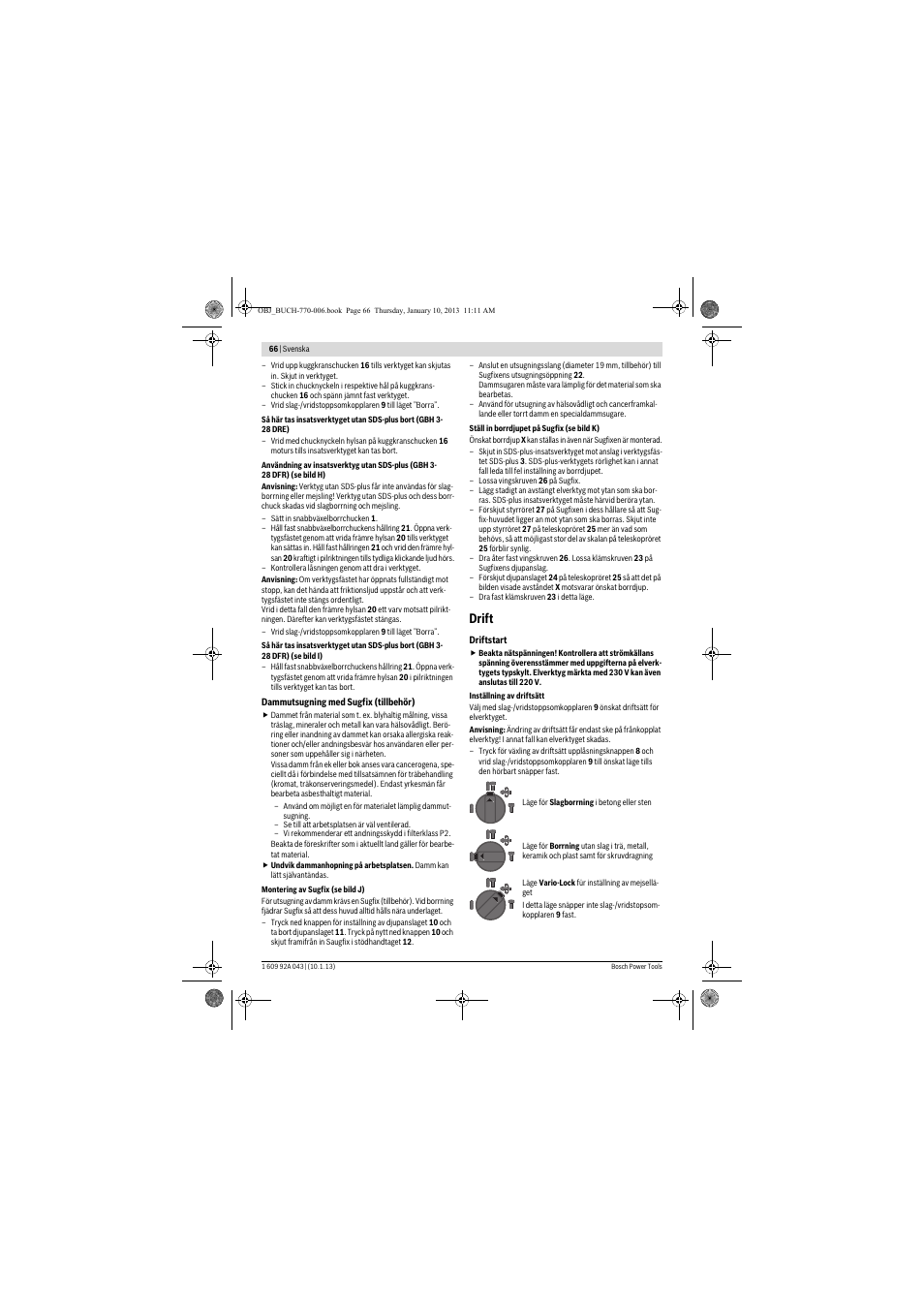 Drift | Bosch GBH 3-28 DRE Professional User Manual | Page 66 / 207