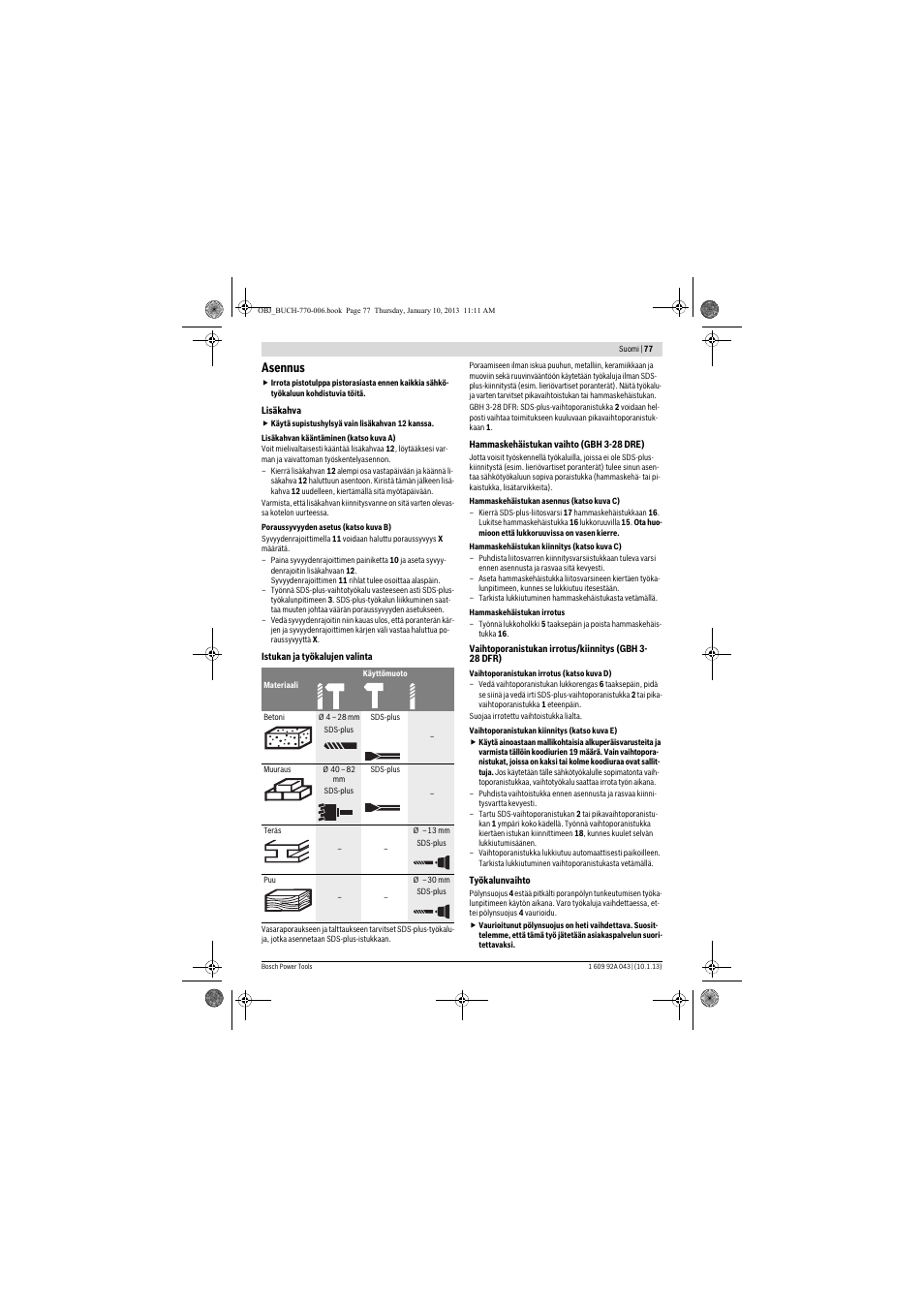 Asennus | Bosch GBH 3-28 DRE Professional User Manual | Page 77 / 207