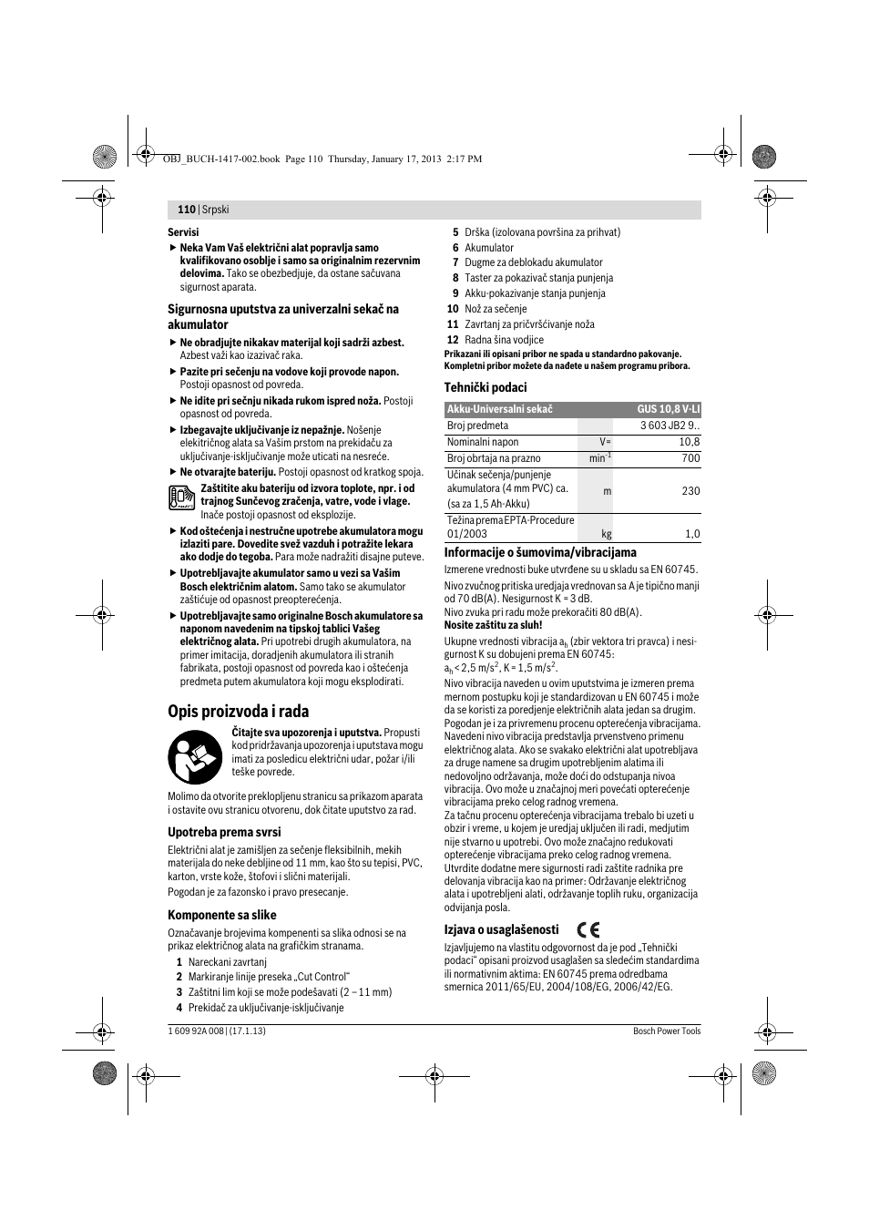 Opis proizvoda i rada | Bosch GUS 10,8 V-LI Professional User Manual | Page 110 / 145