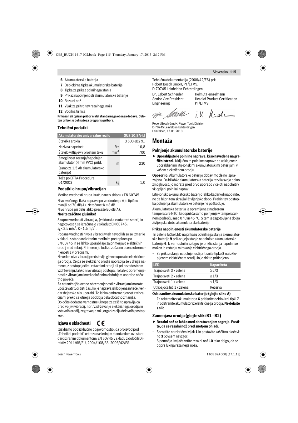 Montaža | Bosch GUS 10,8 V-LI Professional User Manual | Page 115 / 145