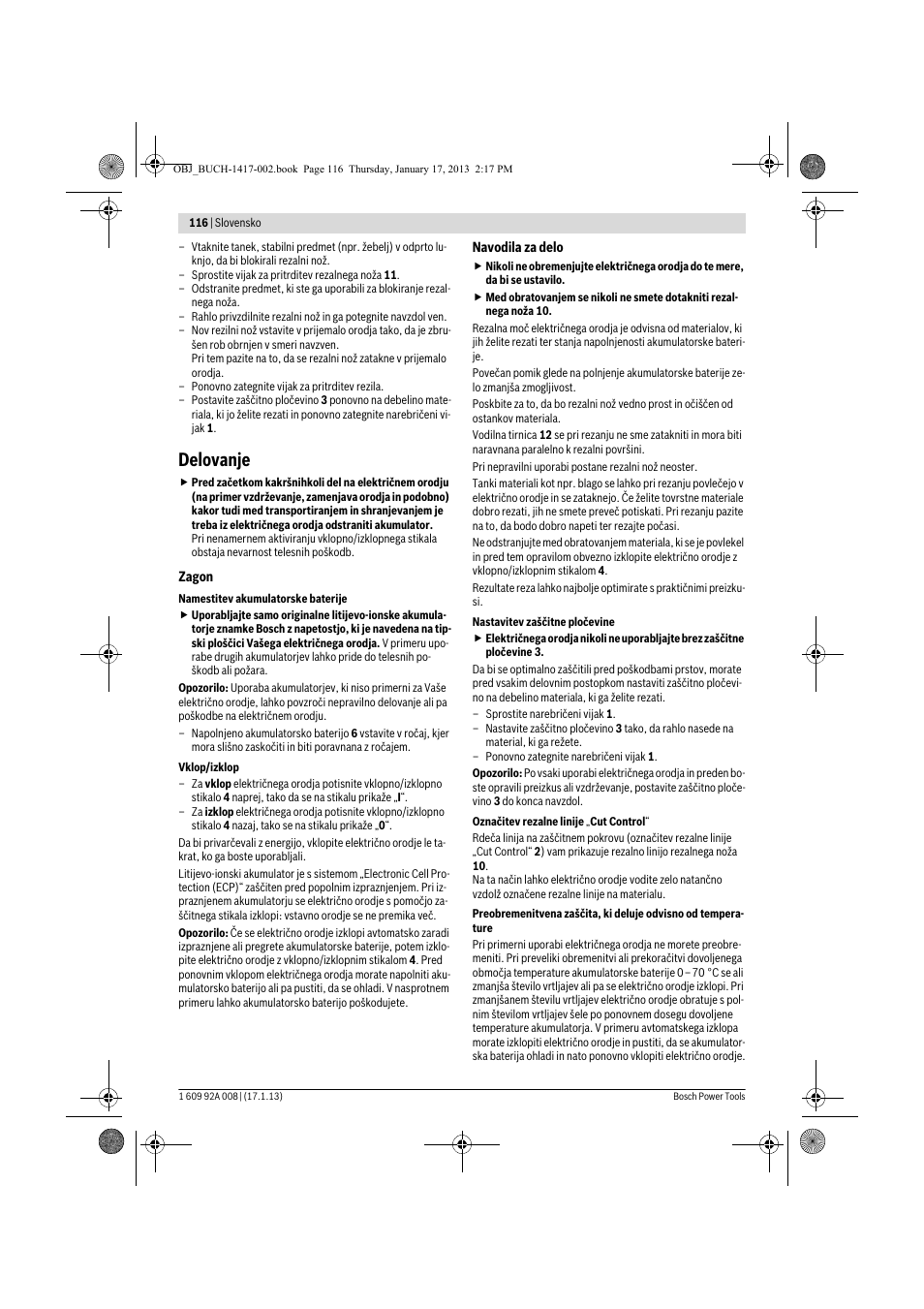 Delovanje | Bosch GUS 10,8 V-LI Professional User Manual | Page 116 / 145