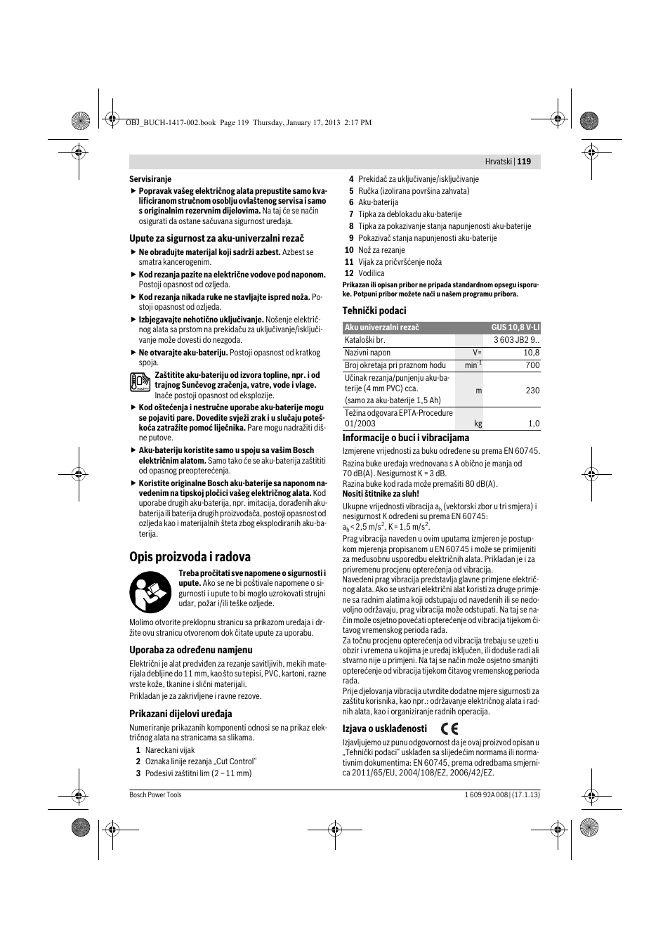 Opis proizvoda i radova | Bosch GUS 10,8 V-LI Professional User Manual | Page 119 / 145