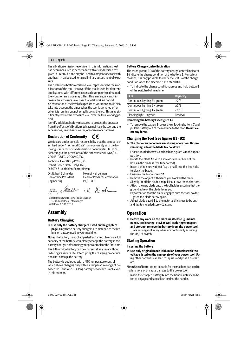 Assembly, Operation | Bosch GUS 10,8 V-LI Professional User Manual | Page 12 / 145