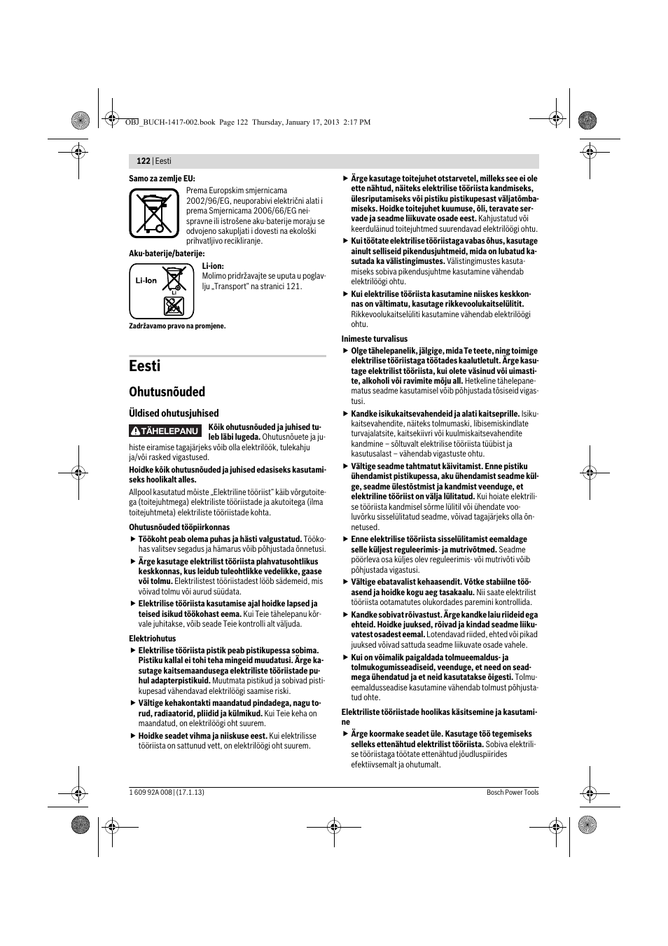 Eesti, Ohutusnõuded | Bosch GUS 10,8 V-LI Professional User Manual | Page 122 / 145