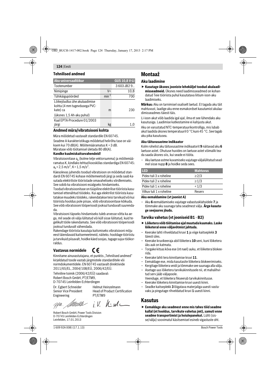 Montaaž, Kasutus | Bosch GUS 10,8 V-LI Professional User Manual | Page 124 / 145