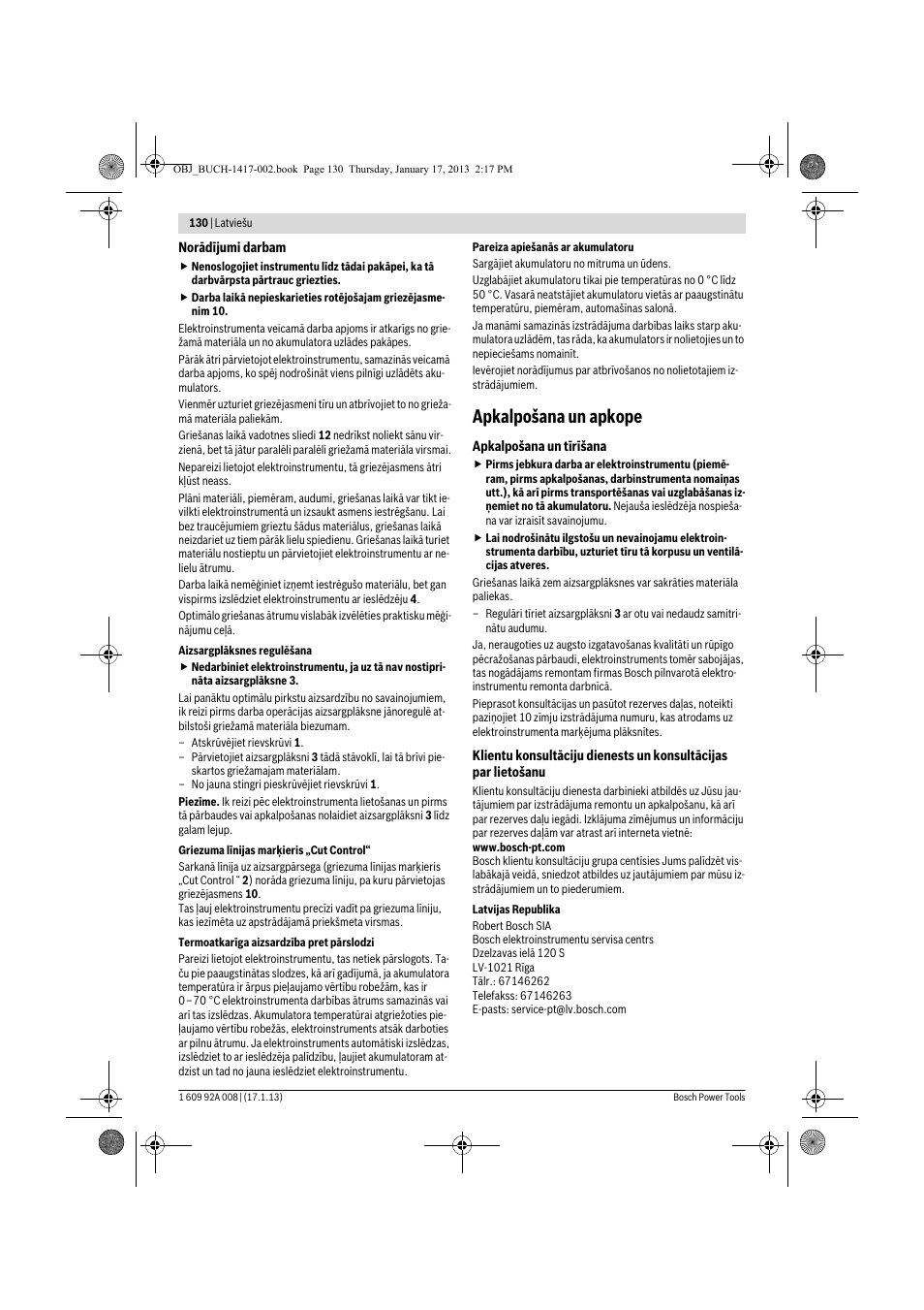 Apkalpošana un apkope | Bosch GUS 10,8 V-LI Professional User Manual | Page 130 / 145