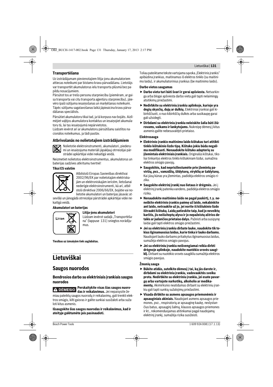 Lietuviškai, Saugos nuorodos | Bosch GUS 10,8 V-LI Professional User Manual | Page 131 / 145