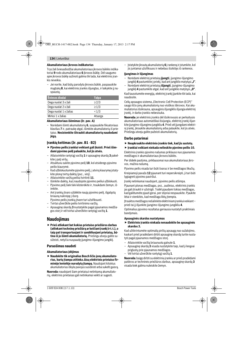 Naudojimas | Bosch GUS 10,8 V-LI Professional User Manual | Page 134 / 145