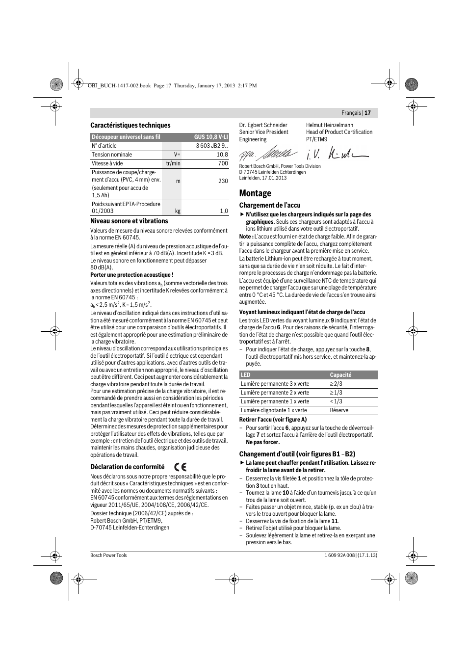 Montage | Bosch GUS 10,8 V-LI Professional User Manual | Page 17 / 145