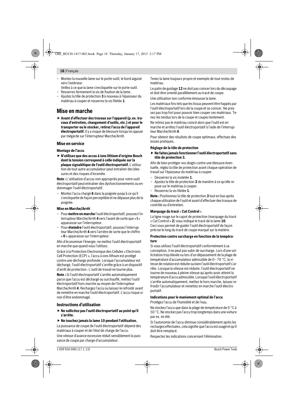 Mise en marche | Bosch GUS 10,8 V-LI Professional User Manual | Page 18 / 145