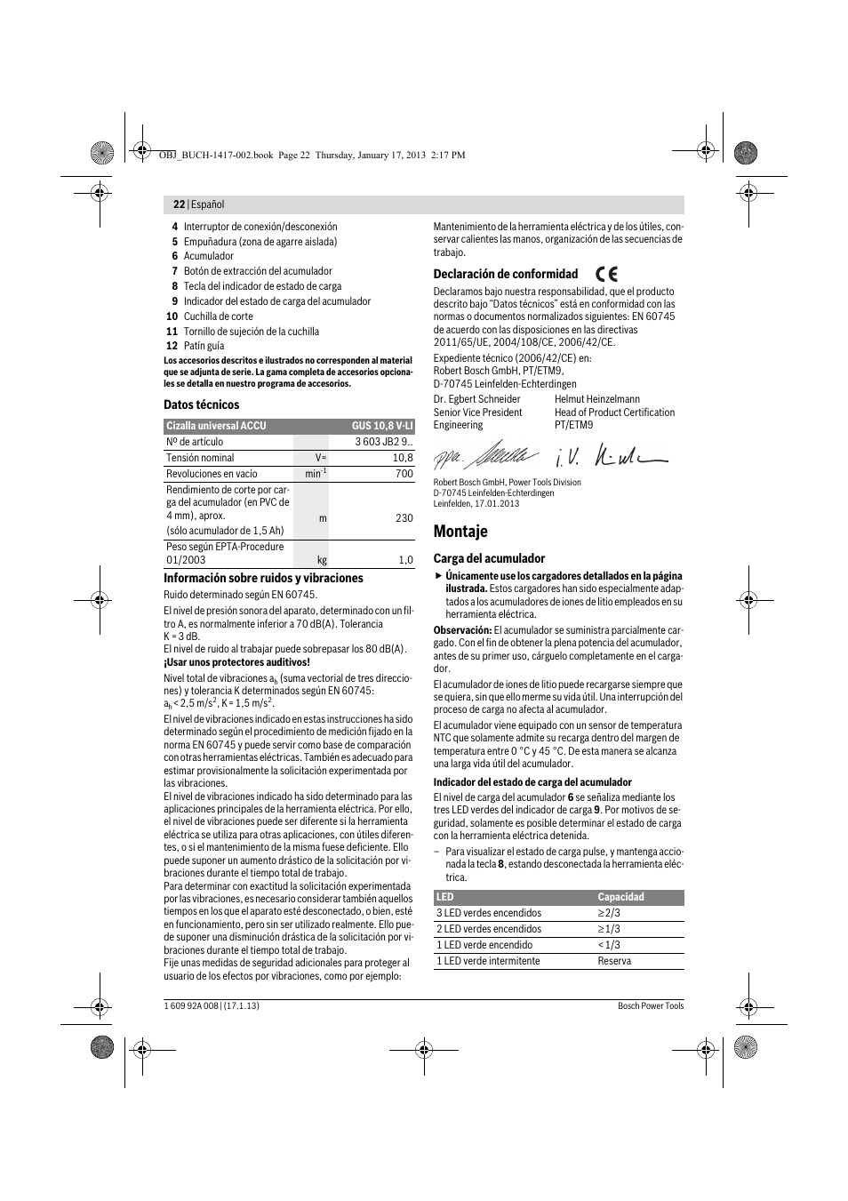 Montaje | Bosch GUS 10,8 V-LI Professional User Manual | Page 22 / 145