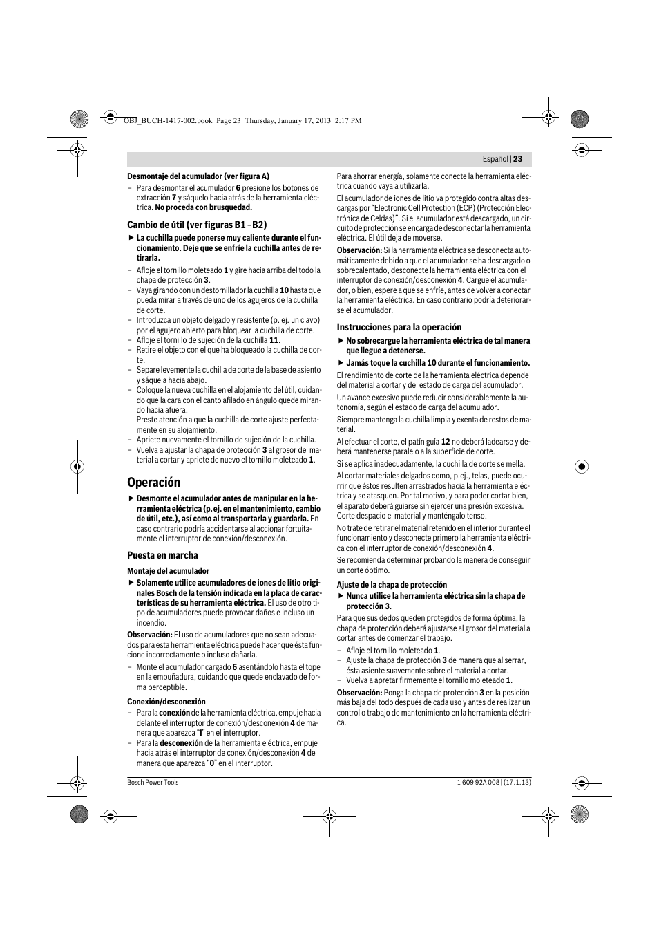 Operación | Bosch GUS 10,8 V-LI Professional User Manual | Page 23 / 145