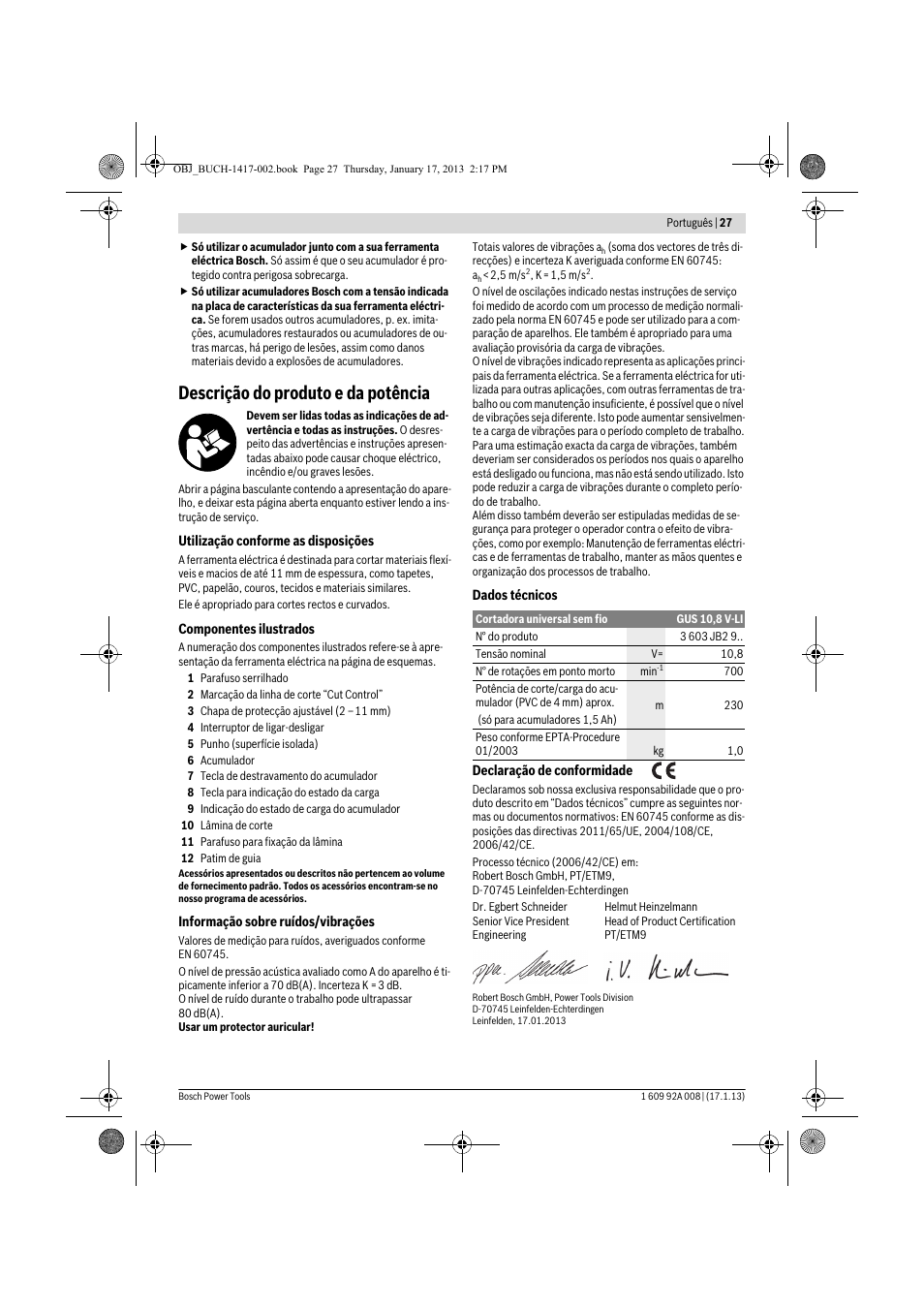 Descrição do produto e da potência | Bosch GUS 10,8 V-LI Professional User Manual | Page 27 / 145