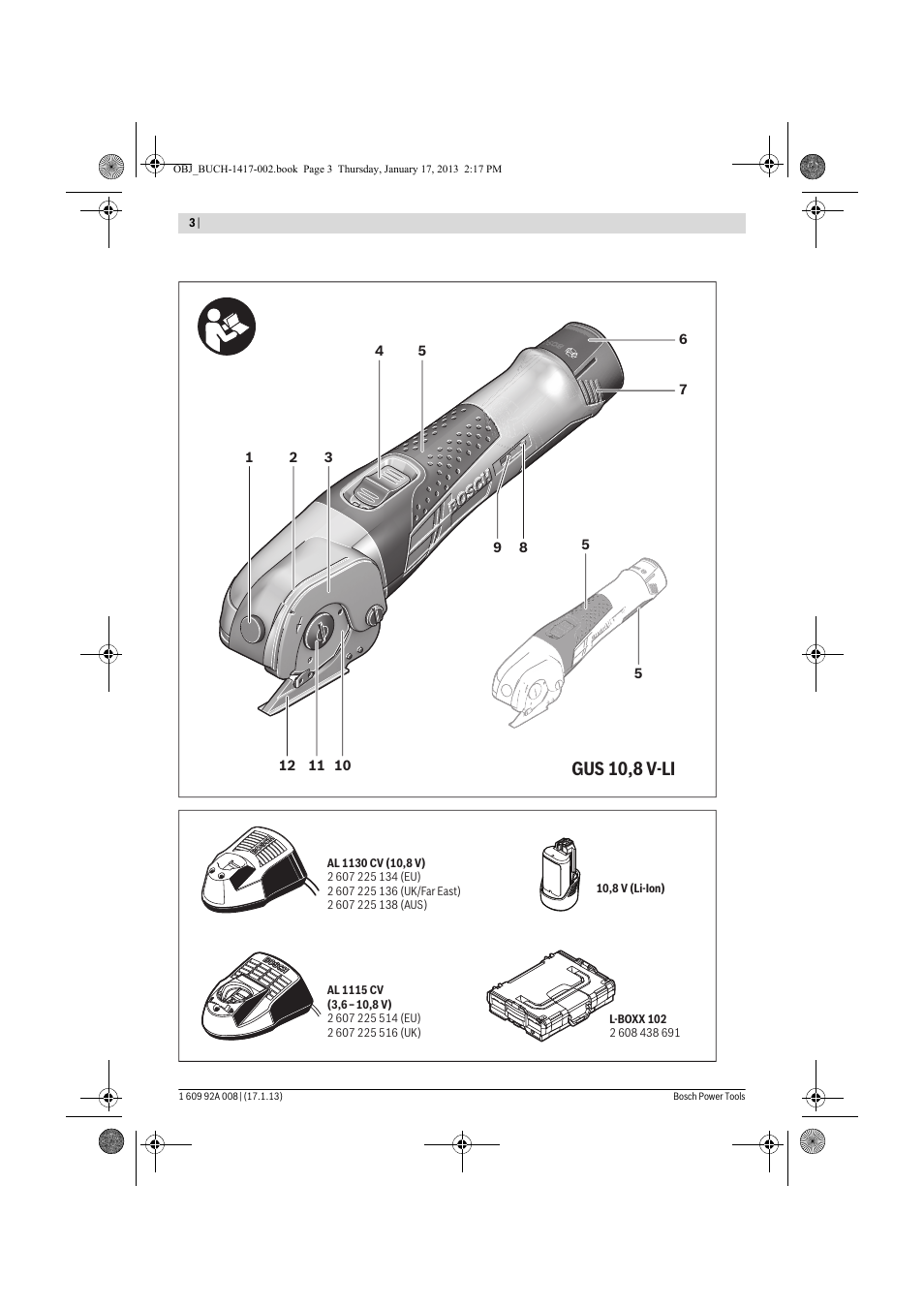 Gus 10,8 v-li | Bosch GUS 10,8 V-LI Professional User Manual | Page 3 / 145