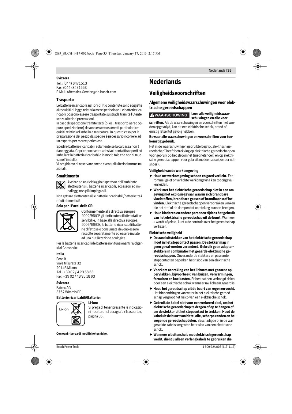 Nederlands, Veiligheidsvoorschriften | Bosch GUS 10,8 V-LI Professional User Manual | Page 35 / 145