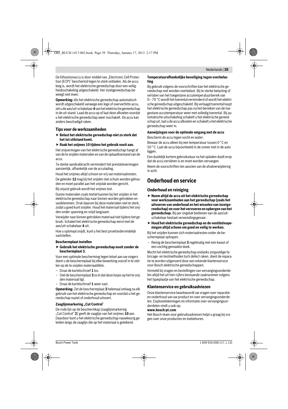 Onderhoud en service | Bosch GUS 10,8 V-LI Professional User Manual | Page 39 / 145