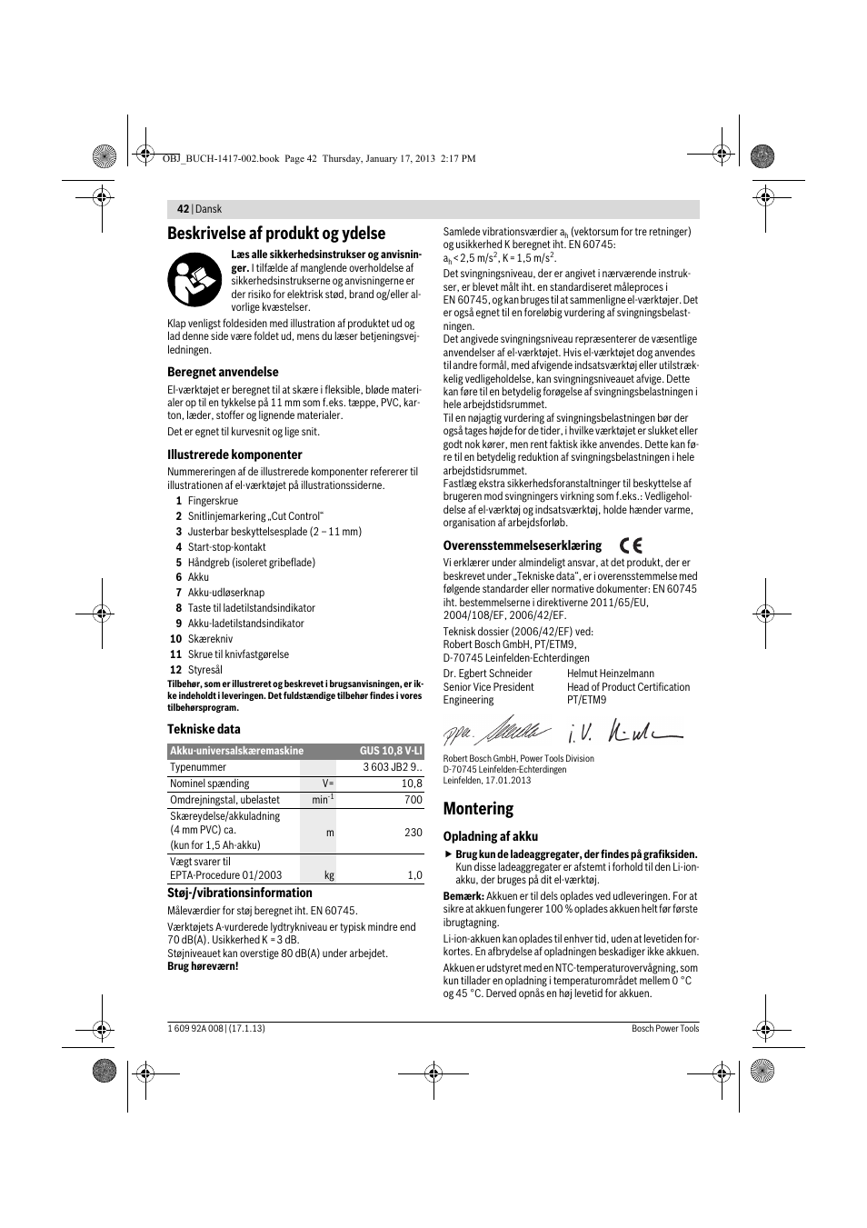 Beskrivelse af produkt og ydelse, Montering | Bosch GUS 10,8 V-LI Professional User Manual | Page 42 / 145