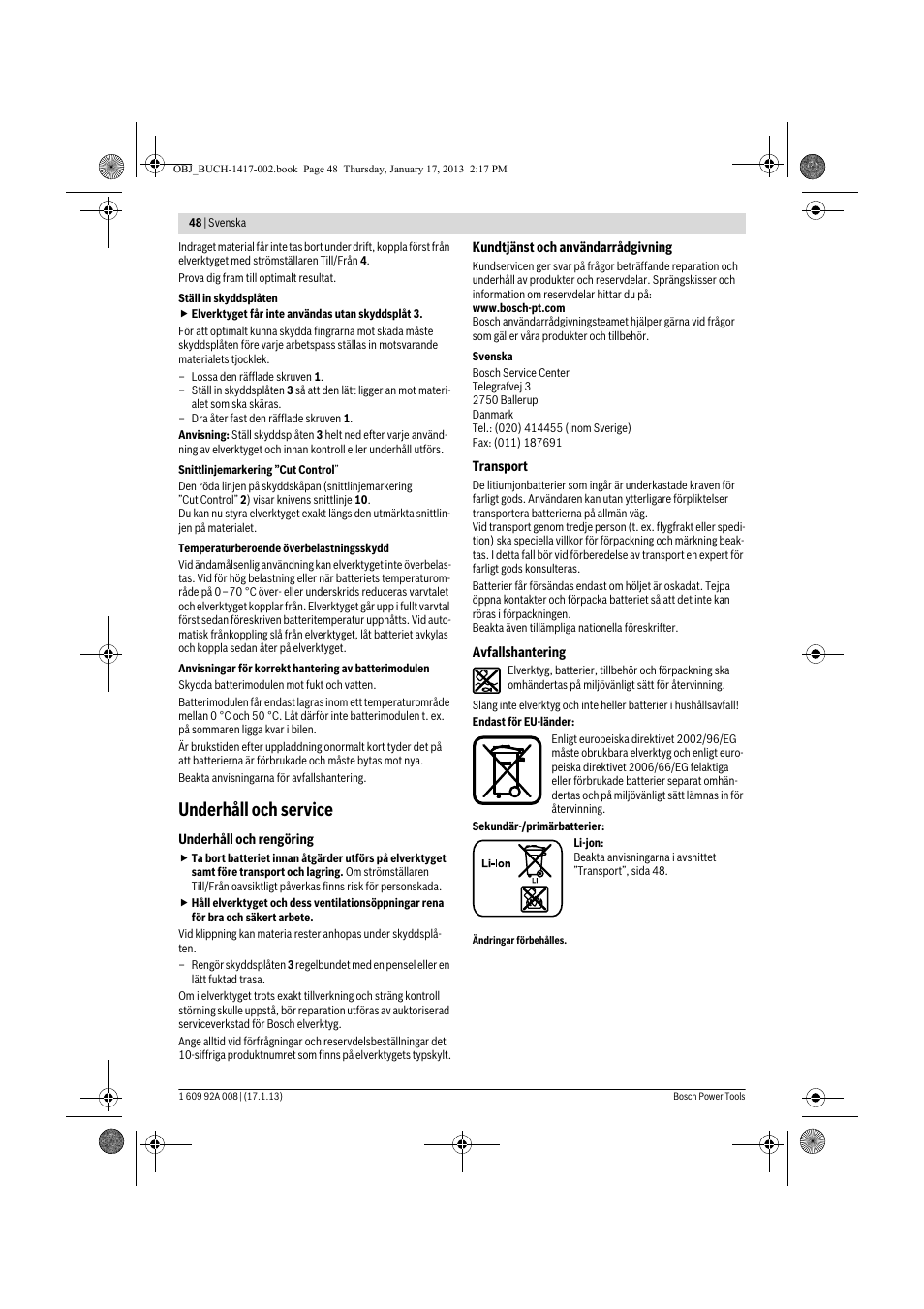 Underhåll och service | Bosch GUS 10,8 V-LI Professional User Manual | Page 48 / 145