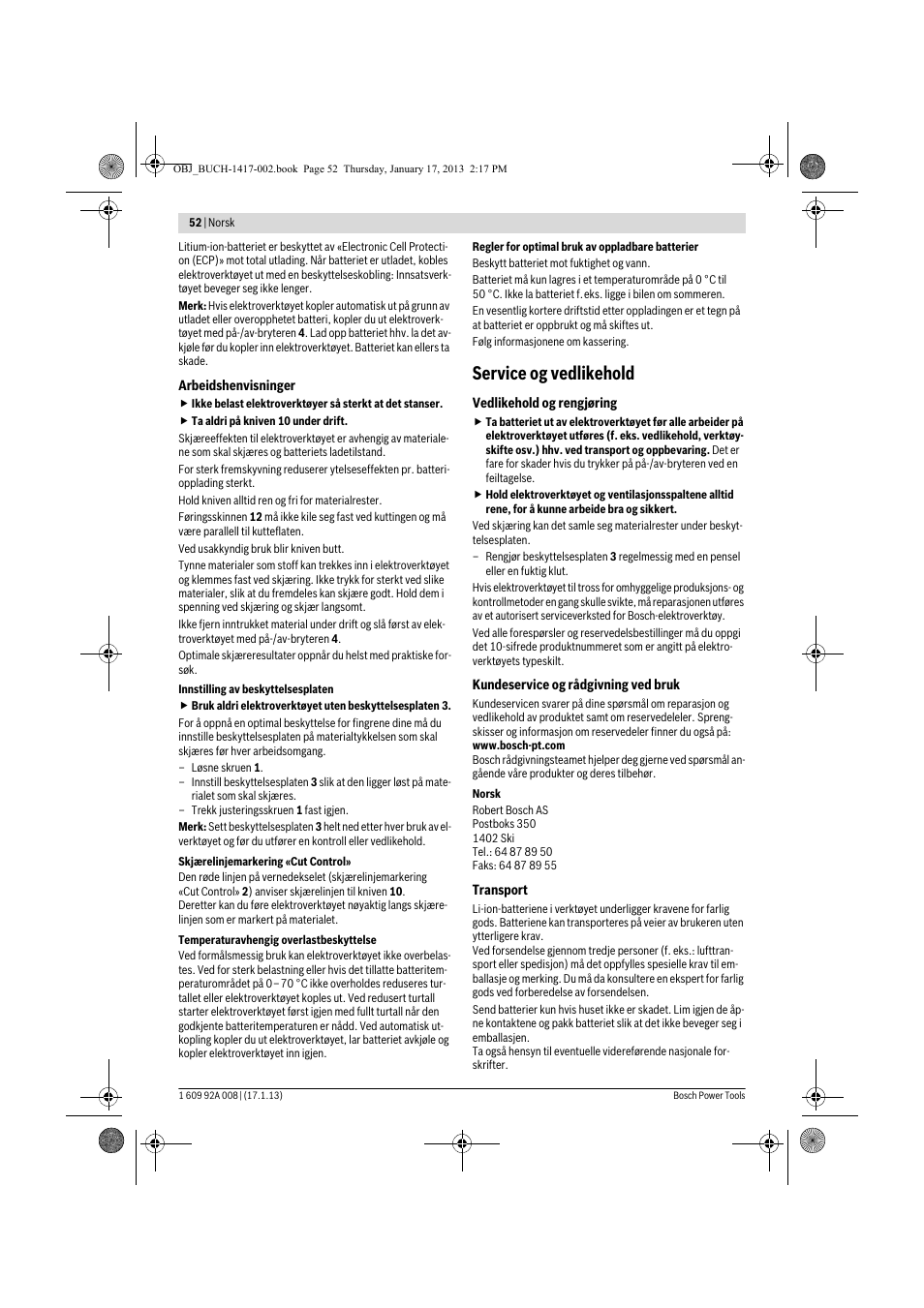 Service og vedlikehold | Bosch GUS 10,8 V-LI Professional User Manual | Page 52 / 145