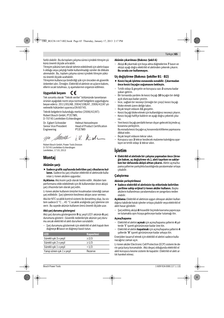 Montaj, Işletim | Bosch GUS 10,8 V-LI Professional User Manual | Page 65 / 145