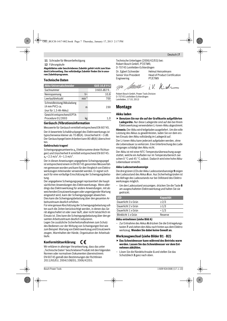 Montage | Bosch GUS 10,8 V-LI Professional User Manual | Page 7 / 145