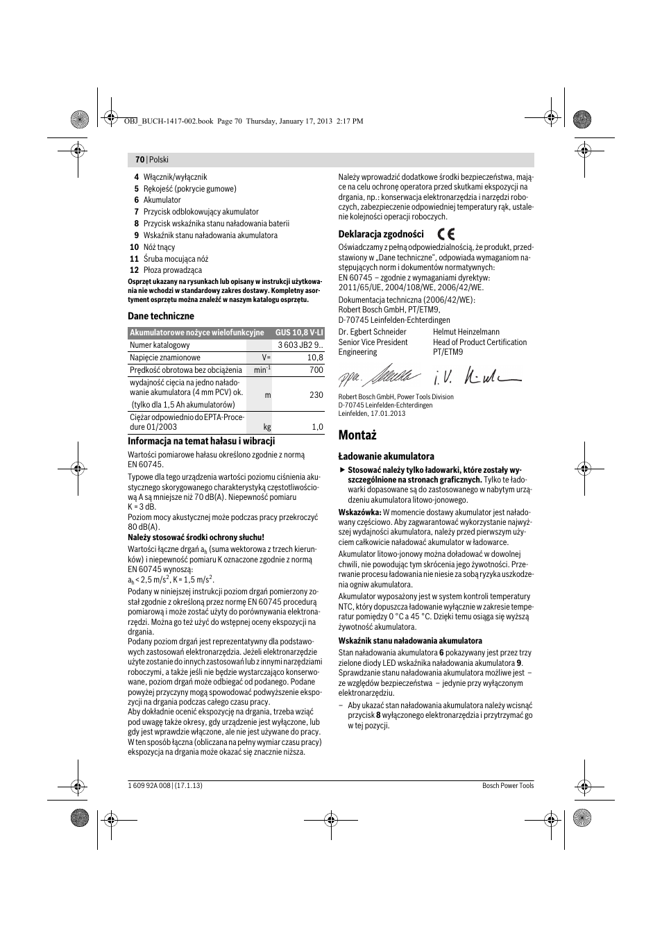 Montaż | Bosch GUS 10,8 V-LI Professional User Manual | Page 70 / 145