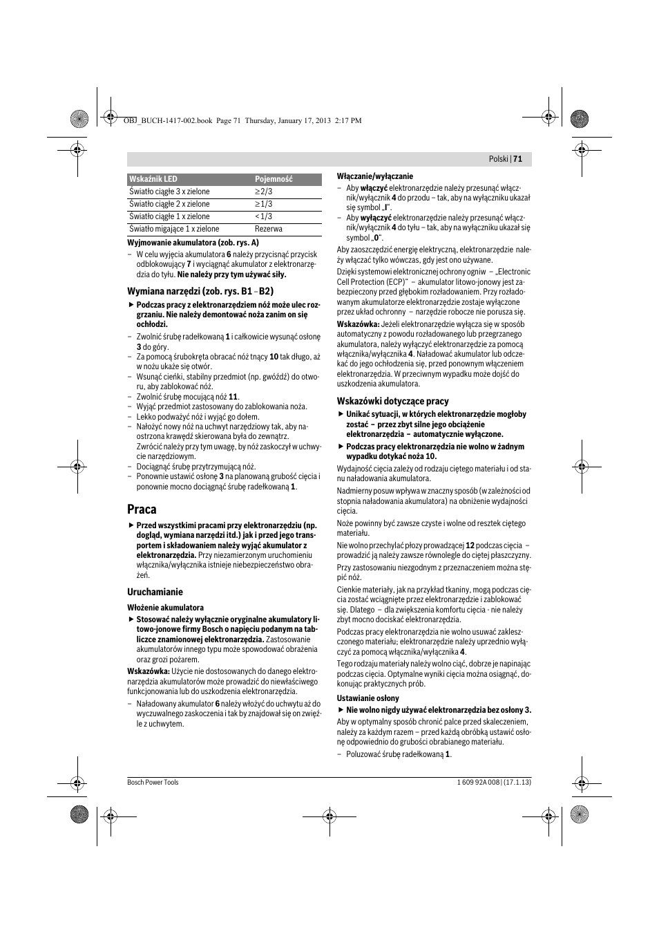 Praca | Bosch GUS 10,8 V-LI Professional User Manual | Page 71 / 145