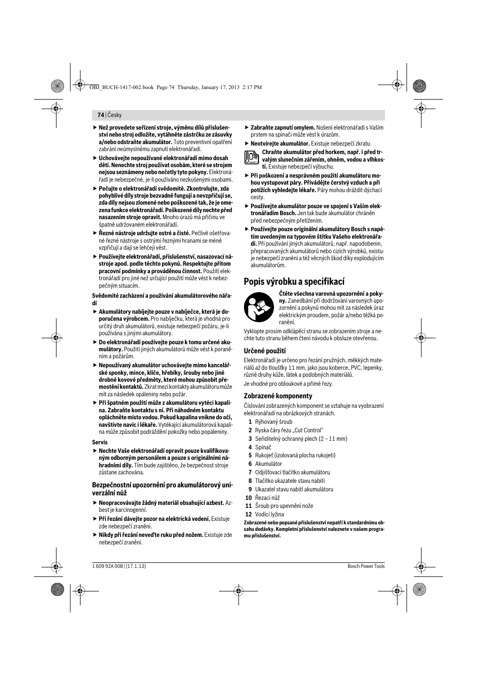 Popis výrobku a specifikací | Bosch GUS 10,8 V-LI Professional User Manual | Page 74 / 145