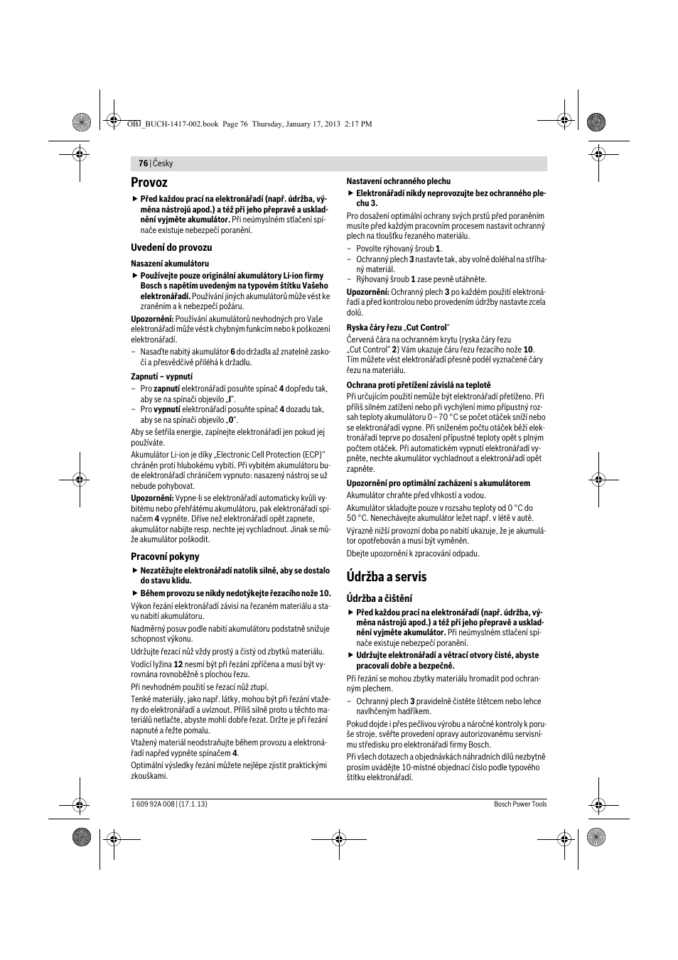 Provoz, Údržba a servis | Bosch GUS 10,8 V-LI Professional User Manual | Page 76 / 145