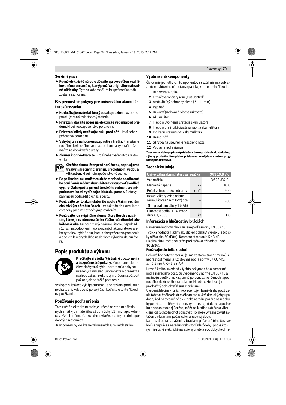 Popis produktu a výkonu | Bosch GUS 10,8 V-LI Professional User Manual | Page 79 / 145