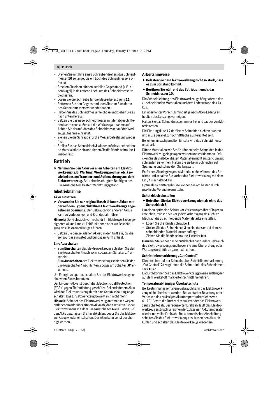 Betrieb | Bosch GUS 10,8 V-LI Professional User Manual | Page 8 / 145