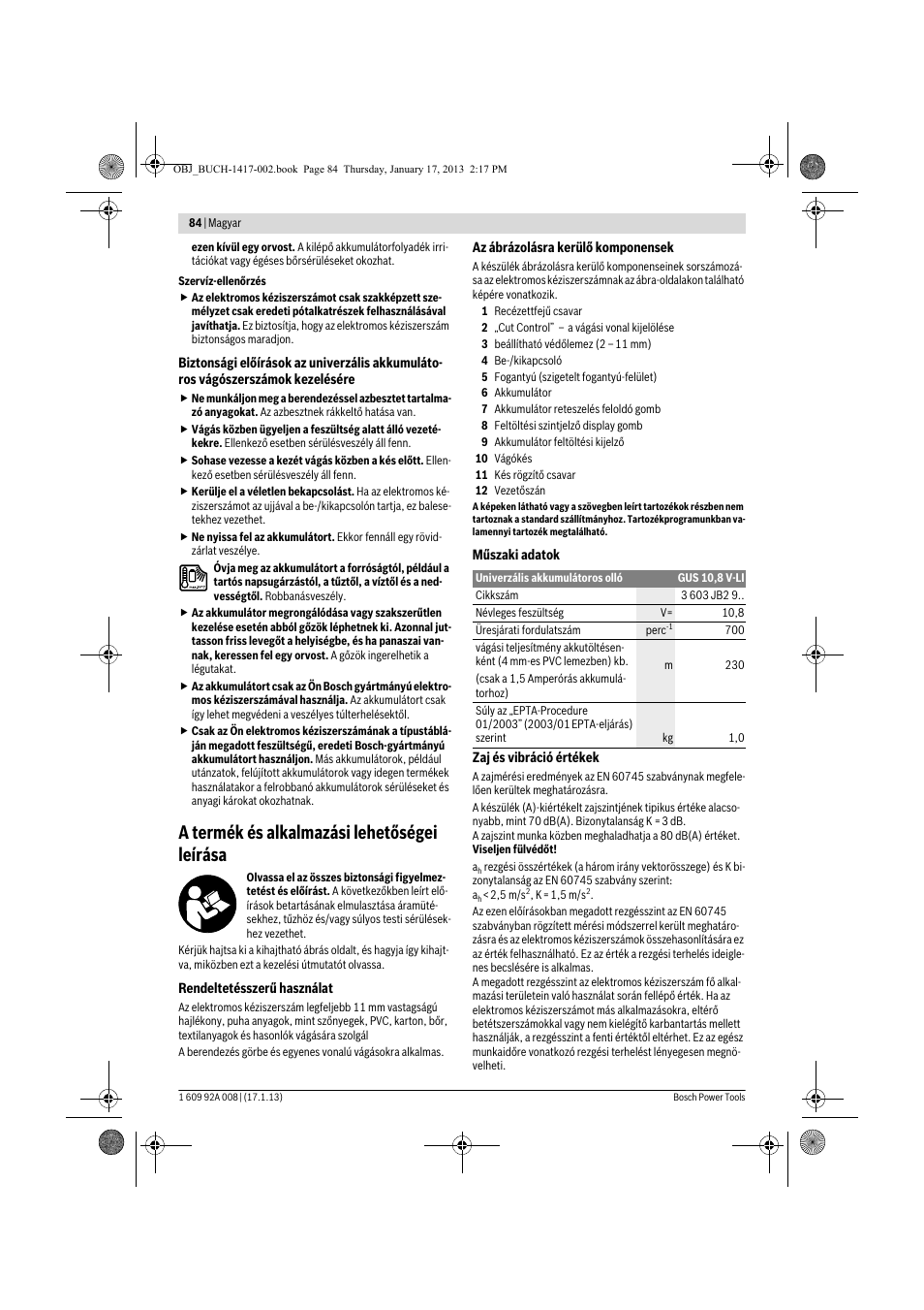 A termék és alkalmazási lehetőségei leírása | Bosch GUS 10,8 V-LI Professional User Manual | Page 84 / 145