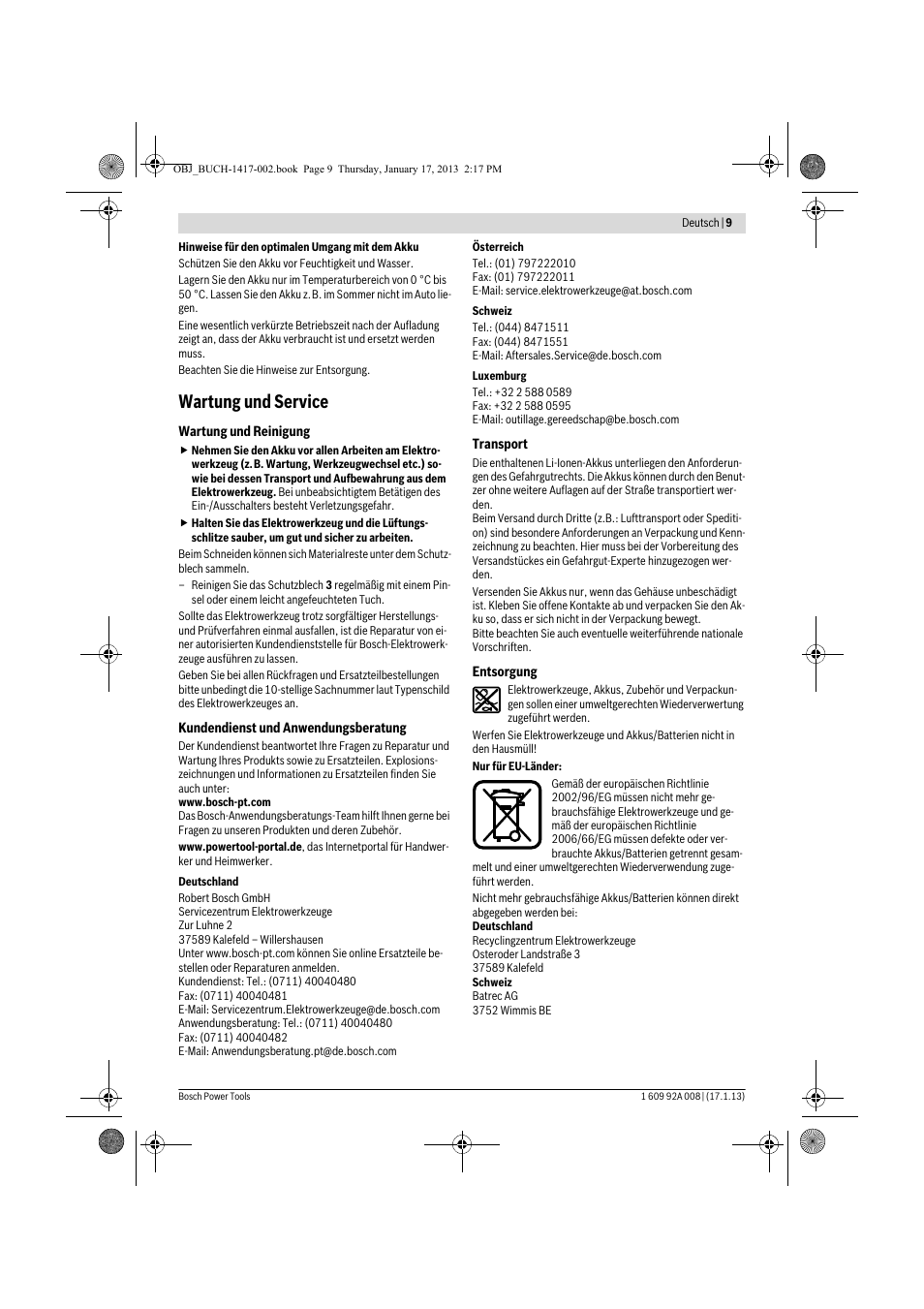 Wartung und service | Bosch GUS 10,8 V-LI Professional User Manual | Page 9 / 145