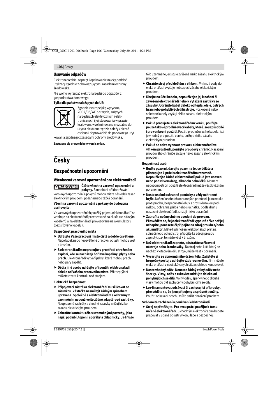 Česky, Bezpečnostní upozornění | Bosch GKS 85 G Professional User Manual | Page 106 / 217