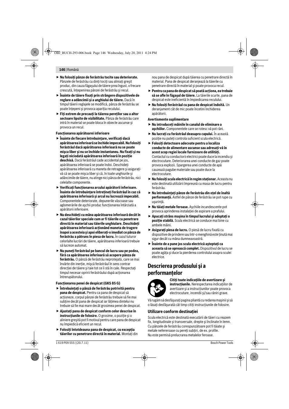 Descrierea produsului şi a performanţelor | Bosch GKS 85 G Professional User Manual | Page 146 / 217