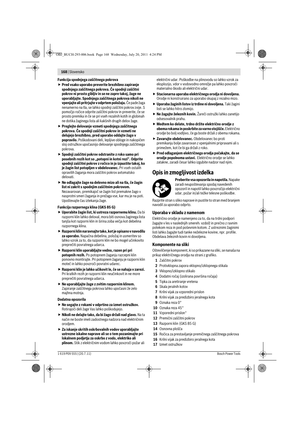 Opis in zmogljivost izdelka | Bosch GKS 85 G Professional User Manual | Page 168 / 217