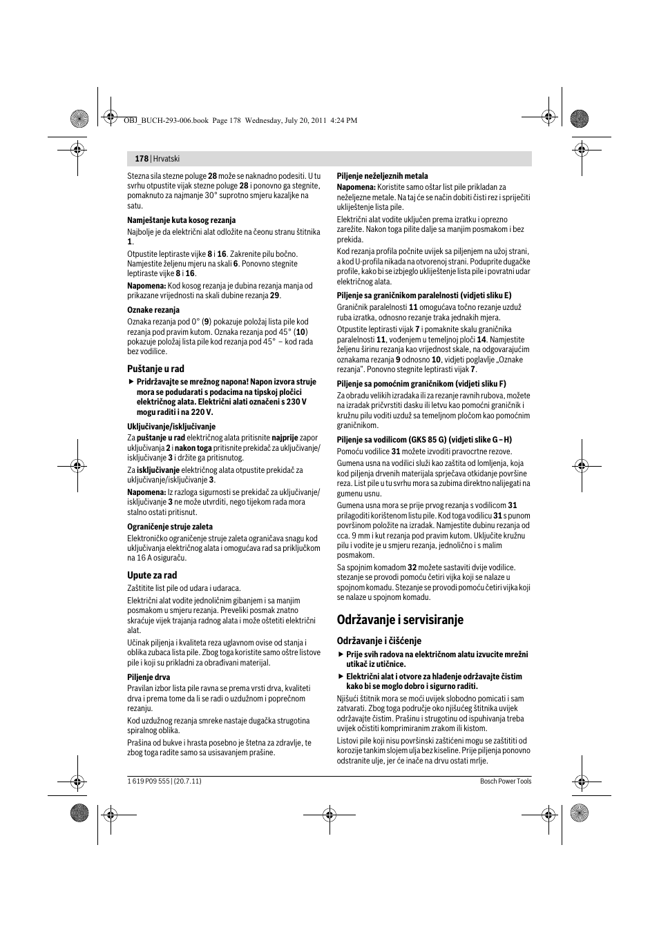 Održavanje i servisiranje | Bosch GKS 85 G Professional User Manual | Page 178 / 217