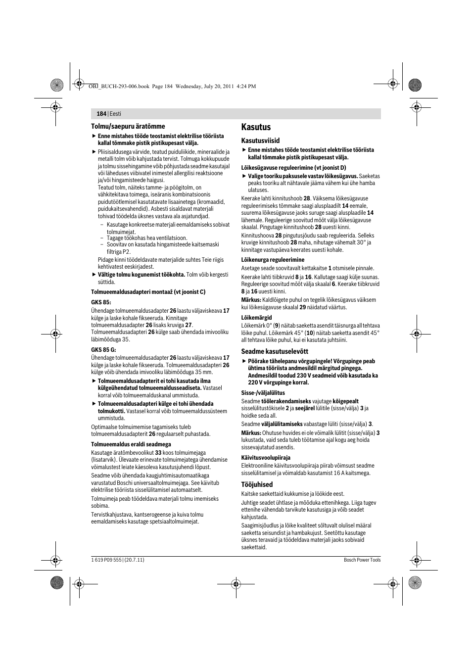 Kasutus | Bosch GKS 85 G Professional User Manual | Page 184 / 217