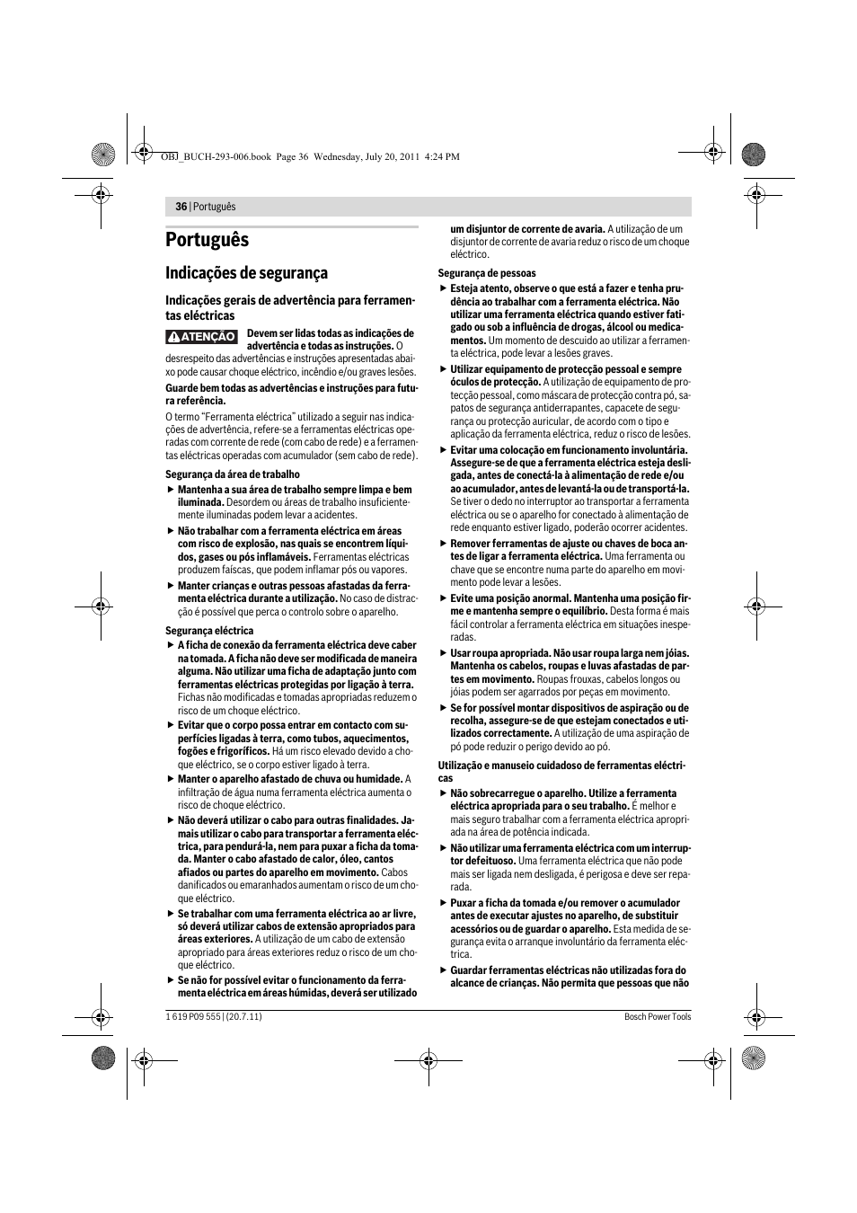 Português, Indicações de segurança | Bosch GKS 85 G Professional User Manual | Page 36 / 217