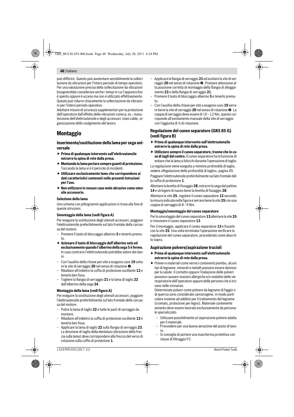 Montaggio | Bosch GKS 85 G Professional User Manual | Page 48 / 217