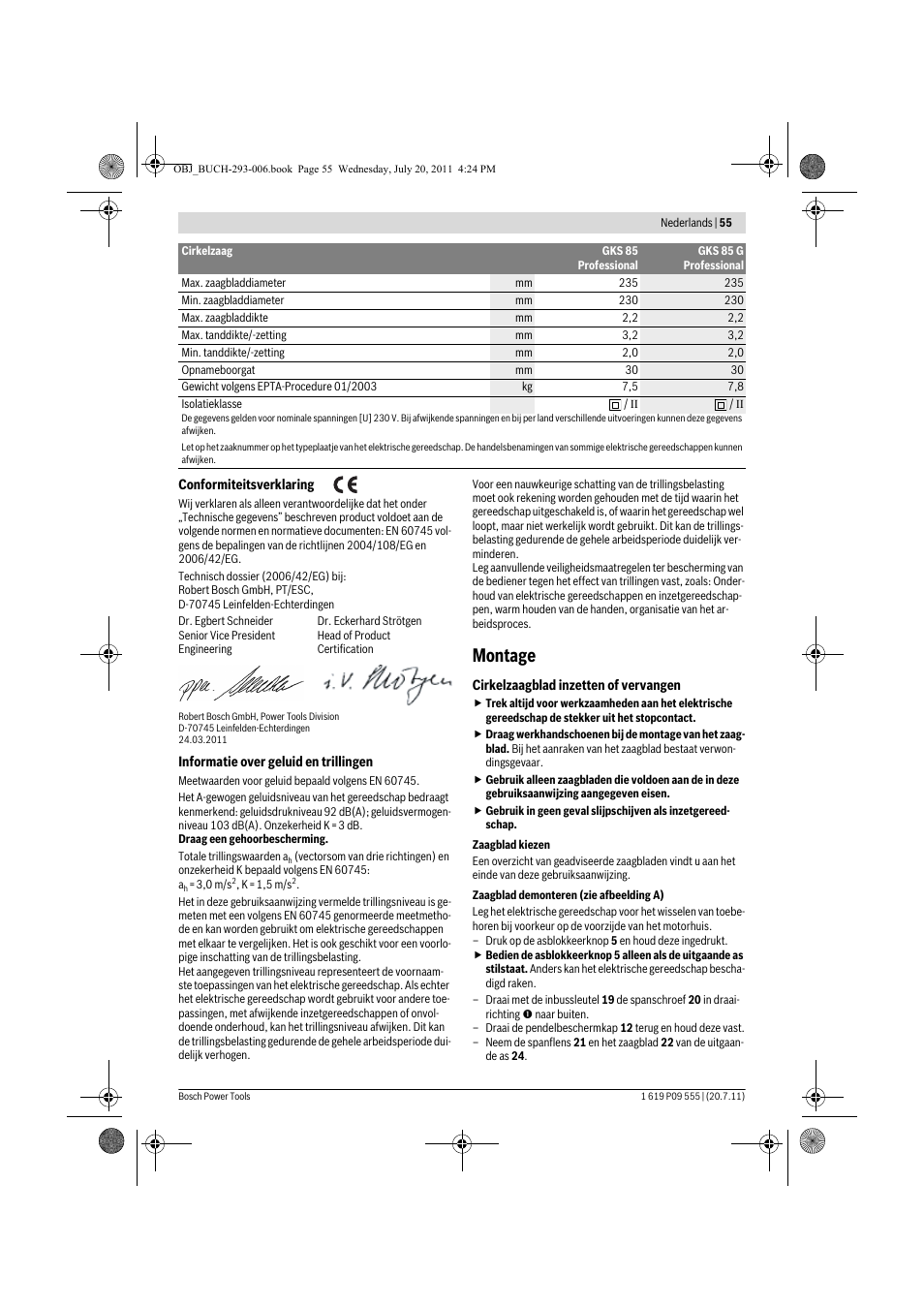 Montage | Bosch GKS 85 G Professional User Manual | Page 55 / 217